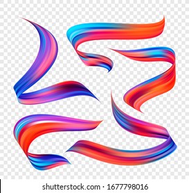 Vector illustration: Set of abstract colorful wave flow elements. Color brush stroke twisted liquid shape.