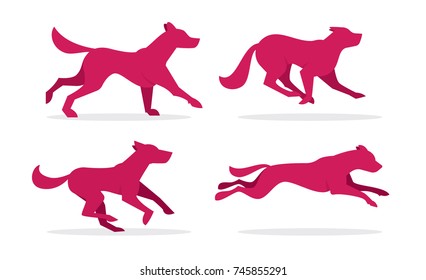 vector illustration. set of abstract dogs in motion. silhouette icon pet petomtsa