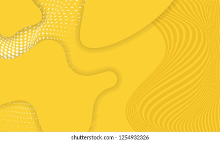 Vector illustration set of abstract figures of bright liquid modern shapes on yellow background with yellow colors. Dynamical forms and line abstract banners with flowing fluid organic shapes.