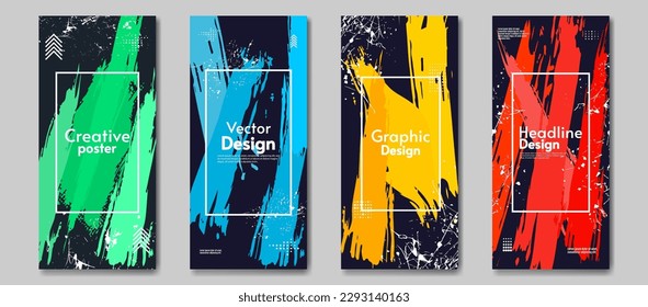 Vector illustration. Set of abstract flyers. Modern cool colors. Paint splash. Creative vector design for invitation, brochure, flyer. 