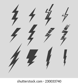 Vector Illustration Set Of Abstract Lightning And Electric Current Symbol
