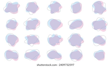 vector illustration set of abstract liquid shapes overlapping light blue and light pink colors.