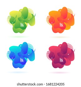 Vector illustration set of abstract modern graphic elements. Dynamical bright luminous colored forms. Gradient abstract banners with flowing liquid shapes. 