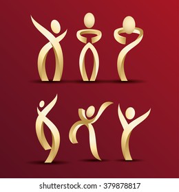 vector illustration set of abstract people logos icons in different poses