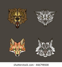 Vector illustration set of abstract portraits of wild animals