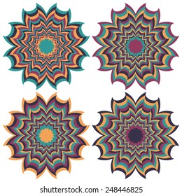 Vector illustration. Set of abstract striped flowers