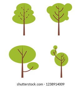 Vector illustration. Set of abstract stylized trees. Primitive style. Summer and autumn green and orange trees