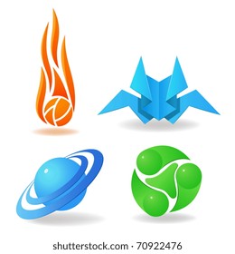Vector illustration. Set of abstract symbols, sphere, flame, green