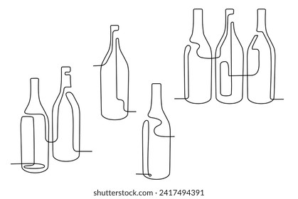 Vector illustration set of abstract Wine Bottles. Continuous line drawing style.Element for background, cover, poster, print, banner, card,restaurant menu, invitation for an event, festival, party. 