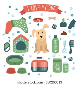 Vector illustration set of accessories for dog 