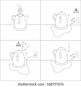 Vector Illustration of Set of Accident Prevention. Can be used as Safety Cards for Children