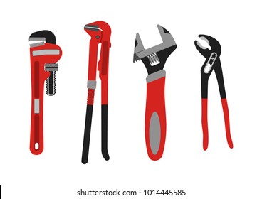 Vector illustration. Set of adjustable wrenches.