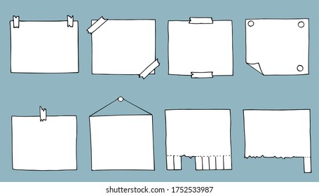 Vector illustration. Set of advertisements signs without inscriptions isolated on light blue background. Hand drawn simple doodle clipart. Perfect for banner, poster, social media.