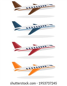 Vector illustration set of an airplane in flight, holiday and travel themes, perfect for travel advertisements