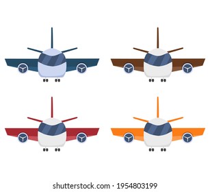 Vector illustration set of an airplane viewed from the front, perfect for advertisements related to vacations and travel