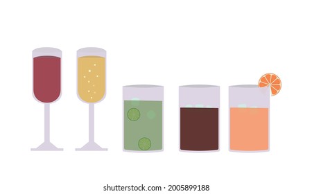 Vector illustration. Set of vector alcohol icons. Can be used to create menus or other designs.