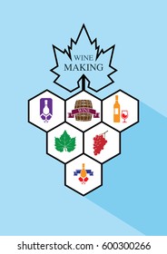 Vector illustration. Set of alcohol signs labels and badges inserted into grape hexagon icon