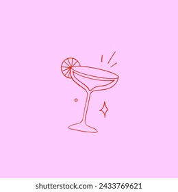 Vector illustration of a set of alcoholic cocktails, pink background, retro set icons of cocktails, pinup illustration of alcohol cocktails
