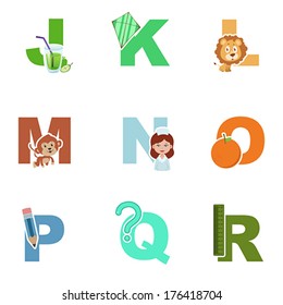 A vector illustration of set of alphabet from J to R