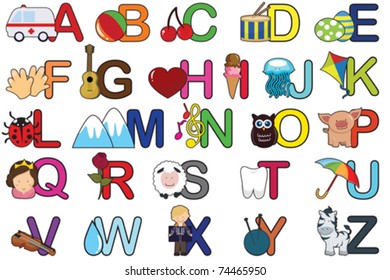 A vector illustration of a set of alphabet letters