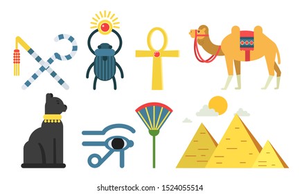 Vector Illustration Set With Ancient Egypt Cartoon Icons Isolated On White Background