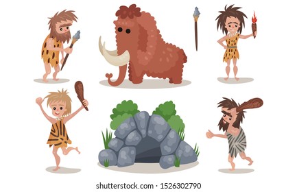 Vector Illustration Set Of Ancient People Life Isolated On White Backround