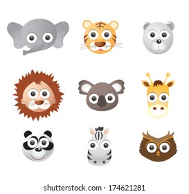 Vector illustration set of animal faces.