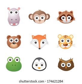 Vector illustration set of animal faces.