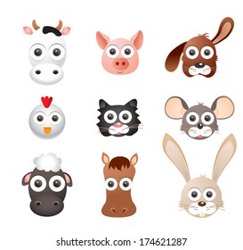 Vector illustration set of animal faces.