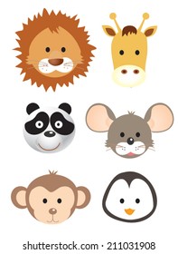 Vector illustration set of animal faces.