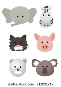 Vector illustration set of animal faces.