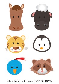 Vector illustration set of animal faces.