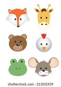 Vector illustration set of animal faces.