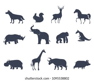 Vector illustration of set of animal icons silhouettes
