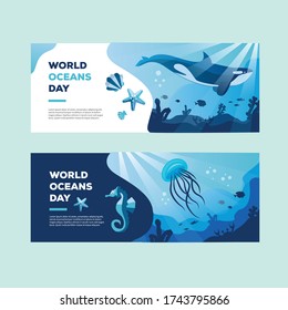 vector illustration of set of animal in sea like fish, jaw, jelly fish, shrimp and sea horse its good for world ocean day