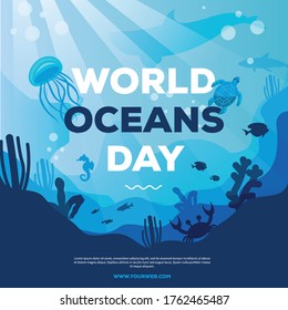 vector illustration of set of animal in sea like fish, jaw, jelly fish, shrimp and sea horse its good for world ocean day for banner poster flyer