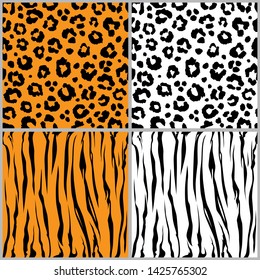 Vector illustration set of animal seamless repeat prints. Tiger and leopard patterns collection in different colors