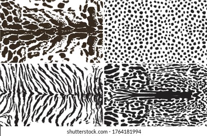 Vector illustration set of animal seamless prints. Tiger, Clouded tiger, Cheetah patterns collection.