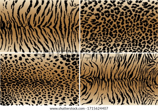 Vector illustration set of animal\
seamless prints. Tiger and leopard patterns\
collection.