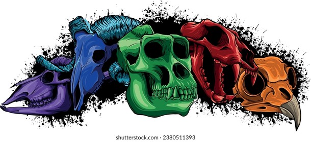 vector illustration of set animal skull on white background