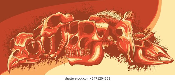 vector illustration of set animal skull on white background