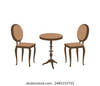 Vector illustration of a set of an antique cafe table and chairs.