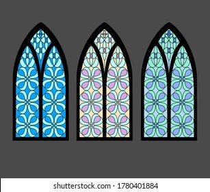 Vector illustration set of antique stained glass Windows made of colored glass