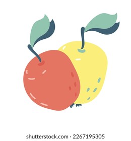 Ilustración vectorial de manzanas.Manzanas rojas y amarillas.