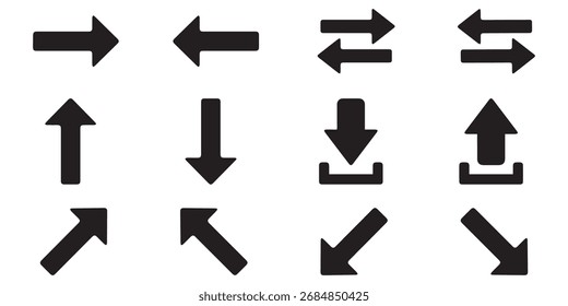 Vector illustration. Set arrow icon. Collect different arrows sign. Arrows black icon set. Vector arrow. Collection of different arrow icons.