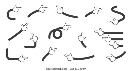 Vector illustration set of arrows like glove pointers pointing in various directions