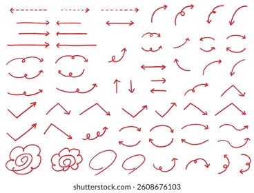 Vector illustration set of arrows and recycling symbols drawn with markers.