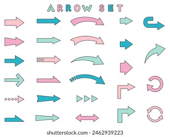 Vector illustration set of arrows. Yajirushi, line, line drawing, icon, simpl