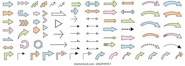 Vector illustration set of arrows. Yajirushi, line, line drawing, icon, simple