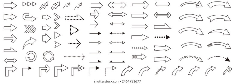 Ilustración vectorial conjunto de flechas. Yajirushi, línea, dibujo de línea, icono, simple